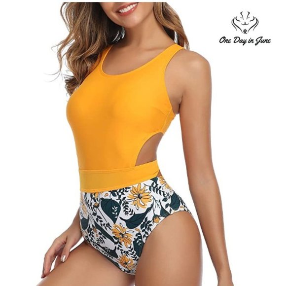Tempt Me Other - Cutout High Neck Printed One Piece